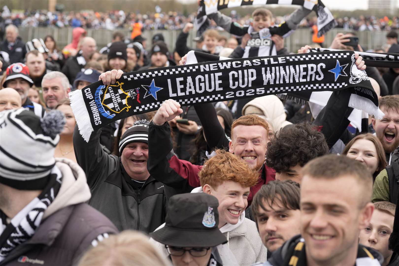 Newcastle United fans at Town Moor ahead of the Carabao Cup trophy parade in Newcastle (Danny Lawson/PA)