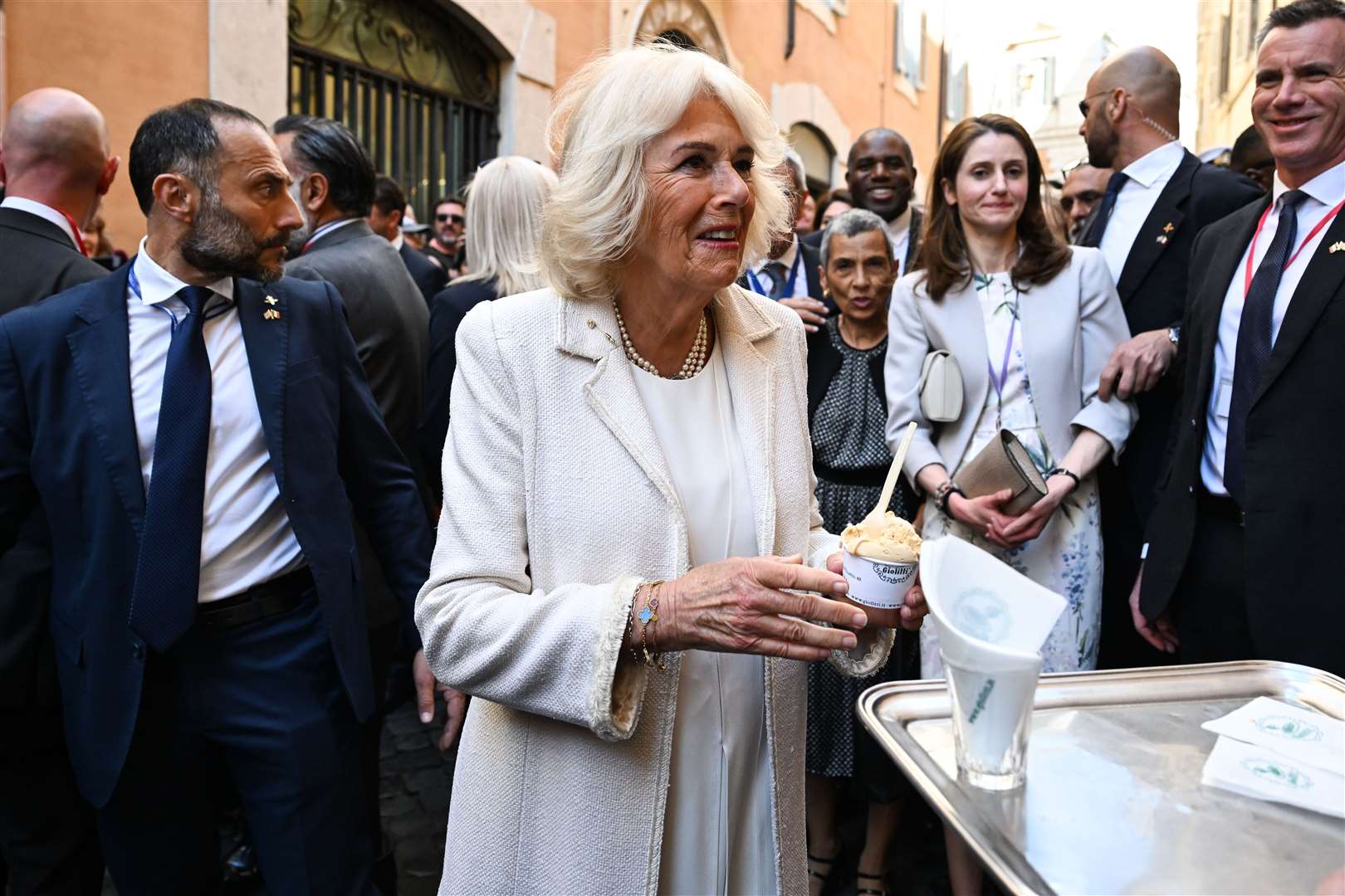 Queen Camilla visits an ice cream parlour (Victoria Jones/PA)