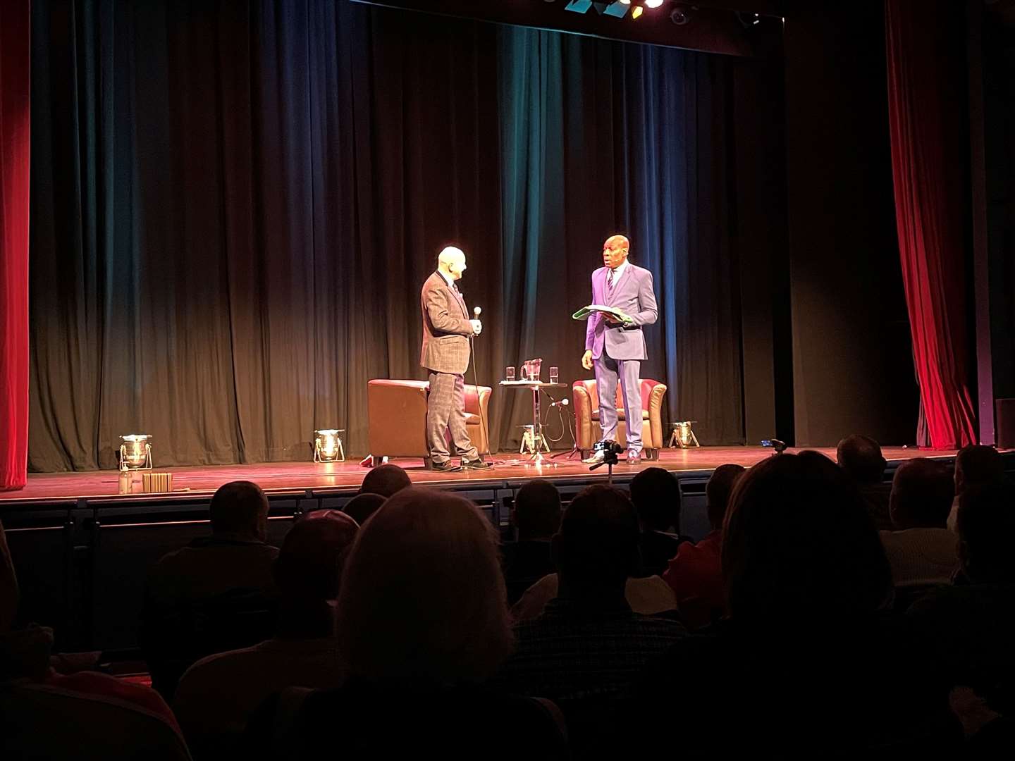 Frank Bruno and Jed Stone on stage, picture Liam Headd
