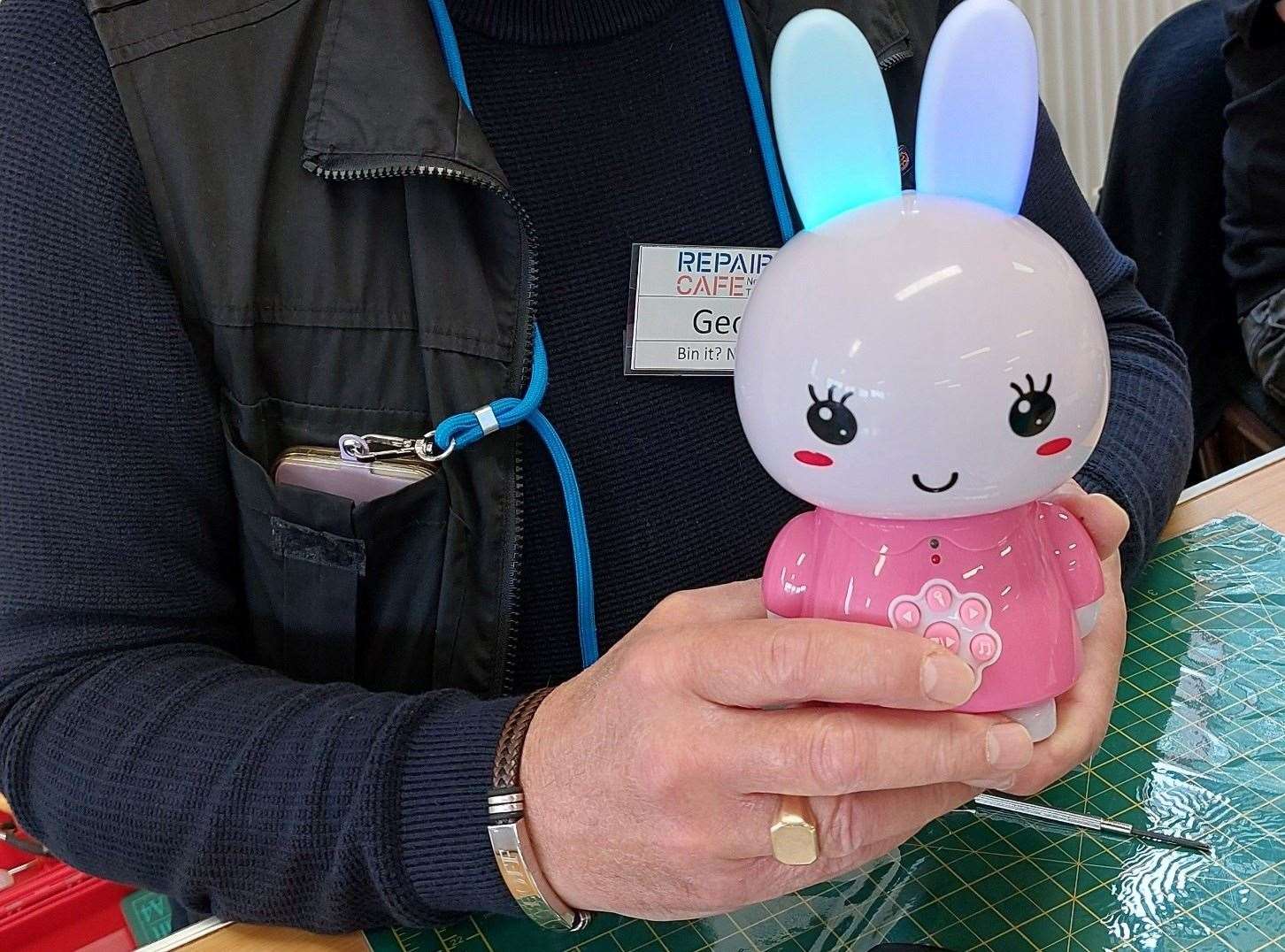 The toy bunny repaired