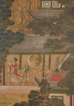 Detail of the exceptionally rare eight-panel Korean silk screen