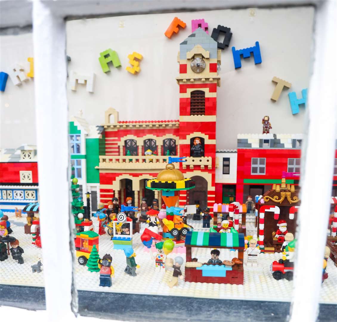 Martin James-Goodall has created a scene from the Hungerford Extravaganza out of Lego, which is now displayed in the Tutti Pole shop window