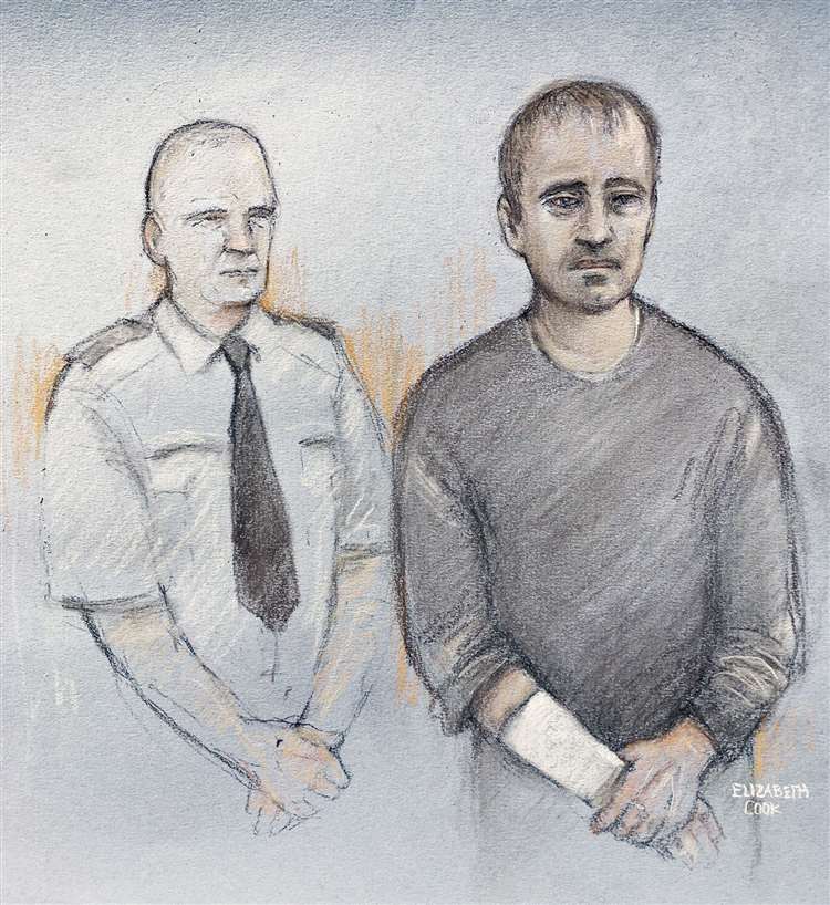 Court artist sketch of Thomas Schreiber during an appearance at WInchester Crown Court in April 2021 (Elizabeth Cook/PA)