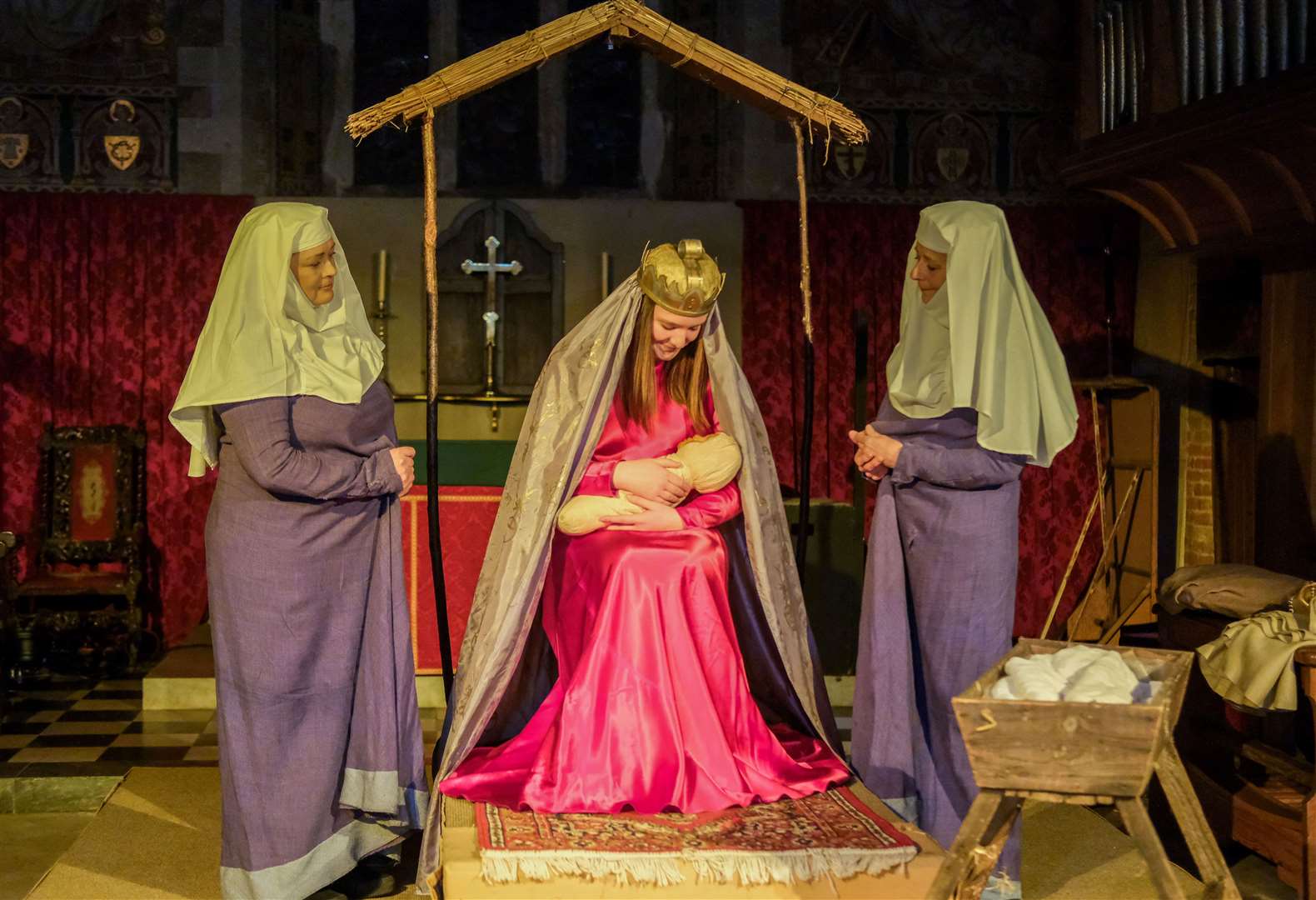 Aldermaston York Nativity Mary - Gabriella Dance with maids Alison Faulkner and Melony Bush