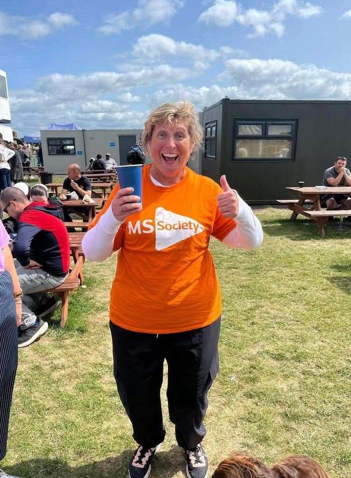 A delighted Debbie Hollister after her skydive