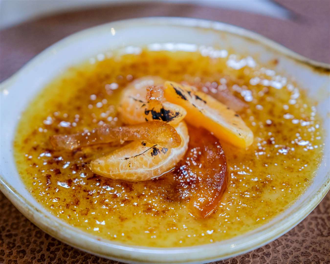 Crème Brûlée – confit orange and fresh clementine (£8)