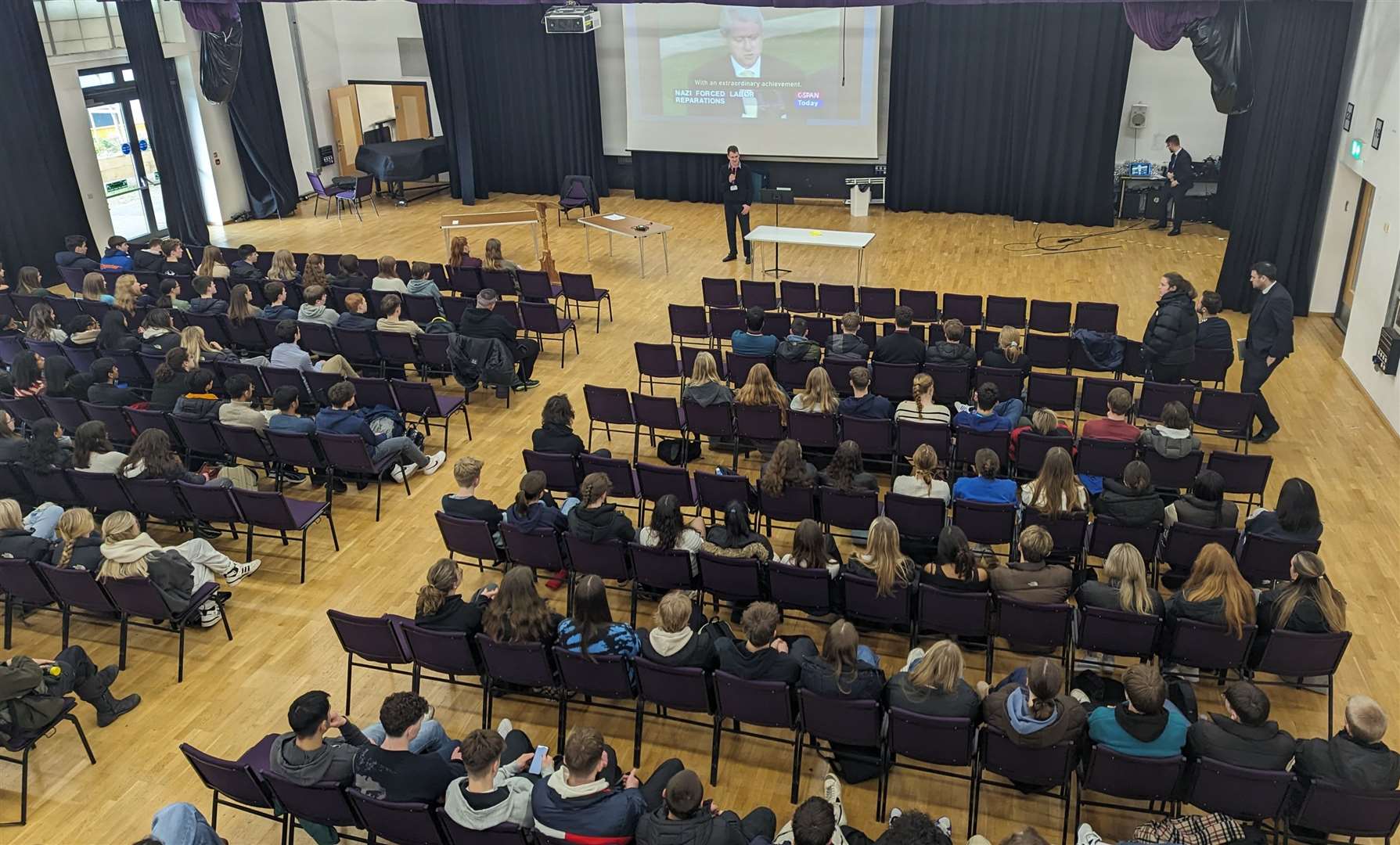 NWN reporter Mirek Gosney delivering a talk about Nazi forced and slave labour to St Bart's Year 12 enrichment. Credit: Laura Wrzesinski