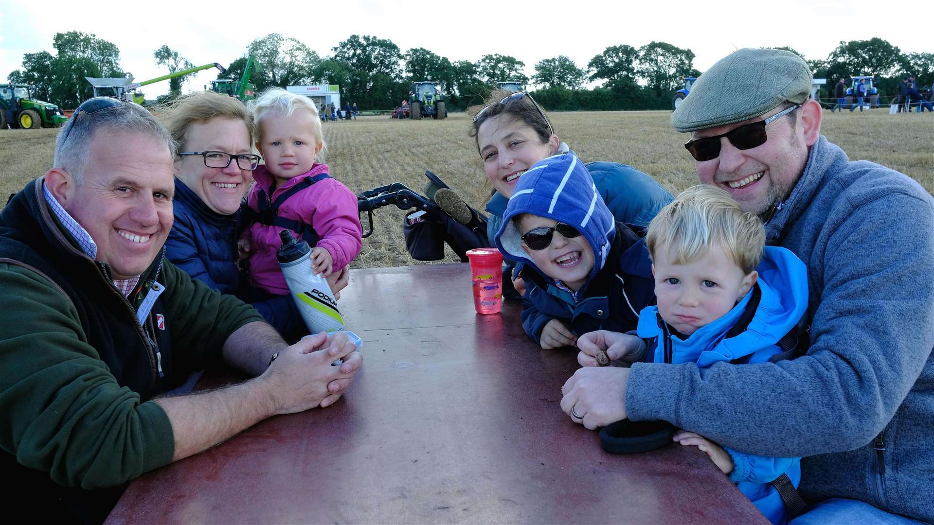 Left: Stuart, Rachel and Annabelle (2) Banks. Right: Emma, Thomas (5), James (2) and Ben Hogben.