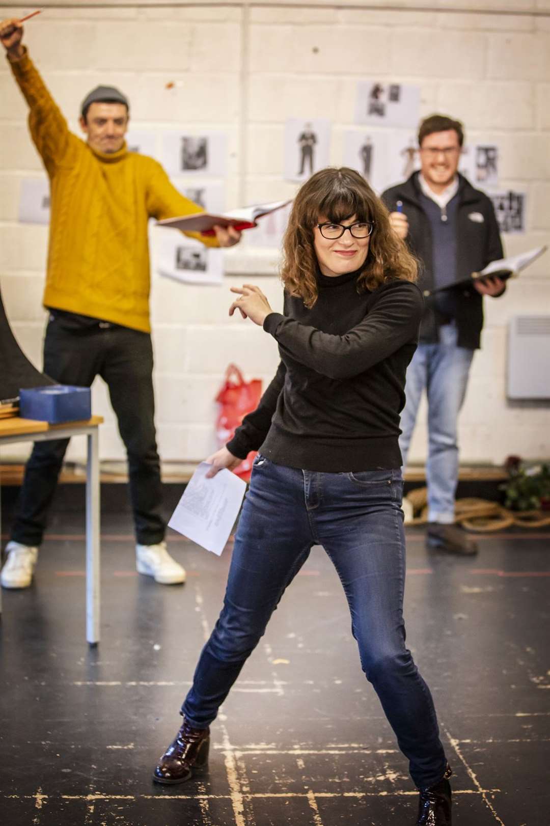 Spike rehearsals, John Dagleish, Margaret Cabourn-Smith and James Mack, Pamela Raith Photography