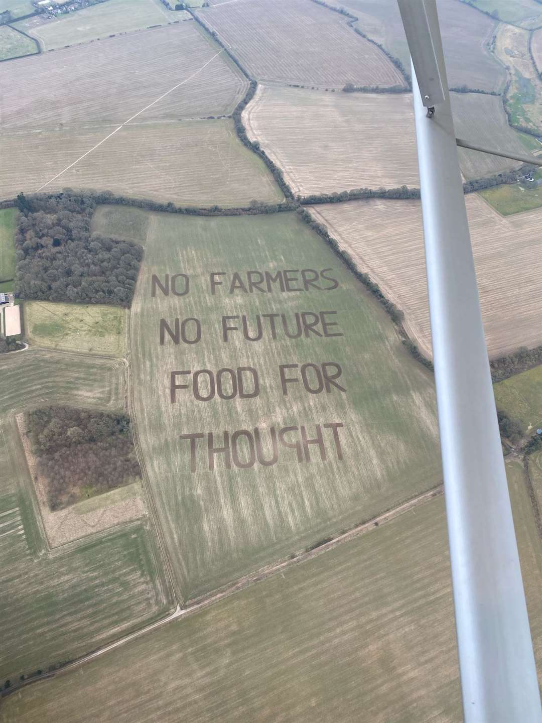 George Brown of Priors Farm in Peasemore spent four hours writing this message in a 60 acre field below the Heathrow flight path