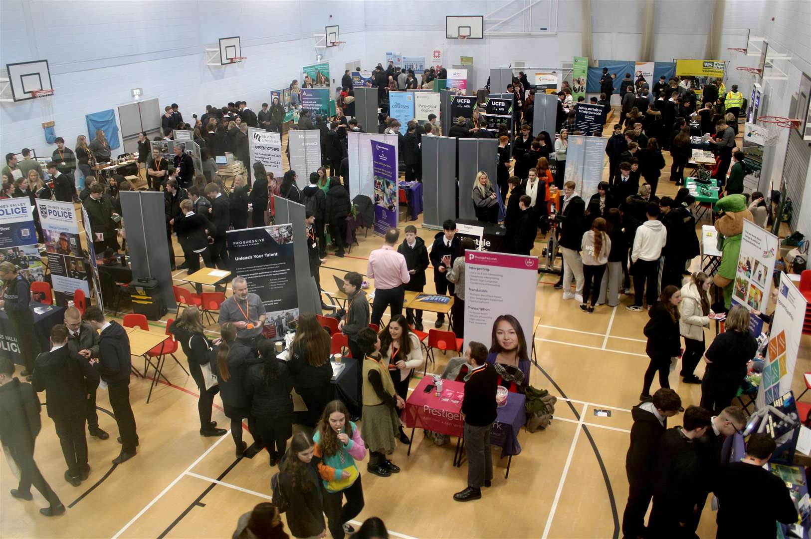 Hundreds of pupils visiting stands in the Sports Hall