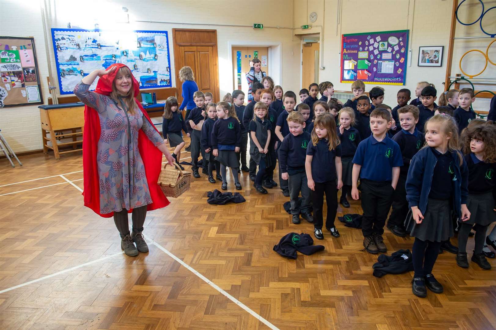 The pupils enjoying an interactive Little Red Riding Hood experience. Picture by: David Wilson Homes