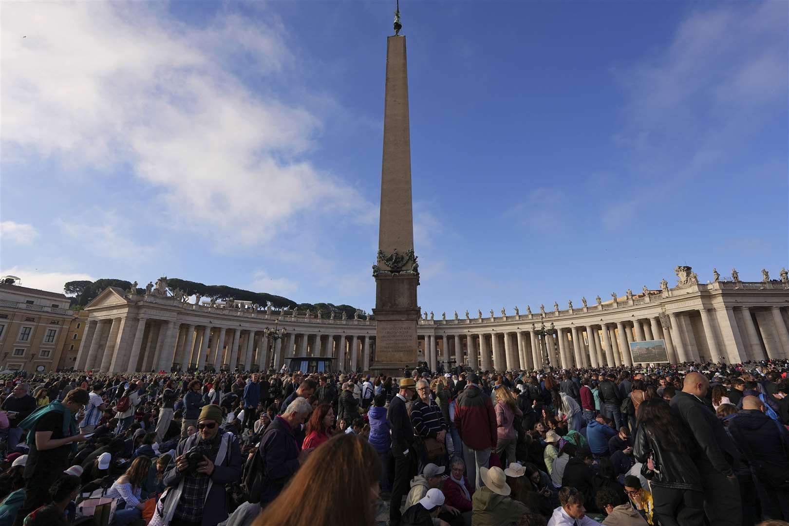 People gather for the funeral of Pope Francis in St Peter’s Square at the Vatican (Andreea Alexandru/AP)