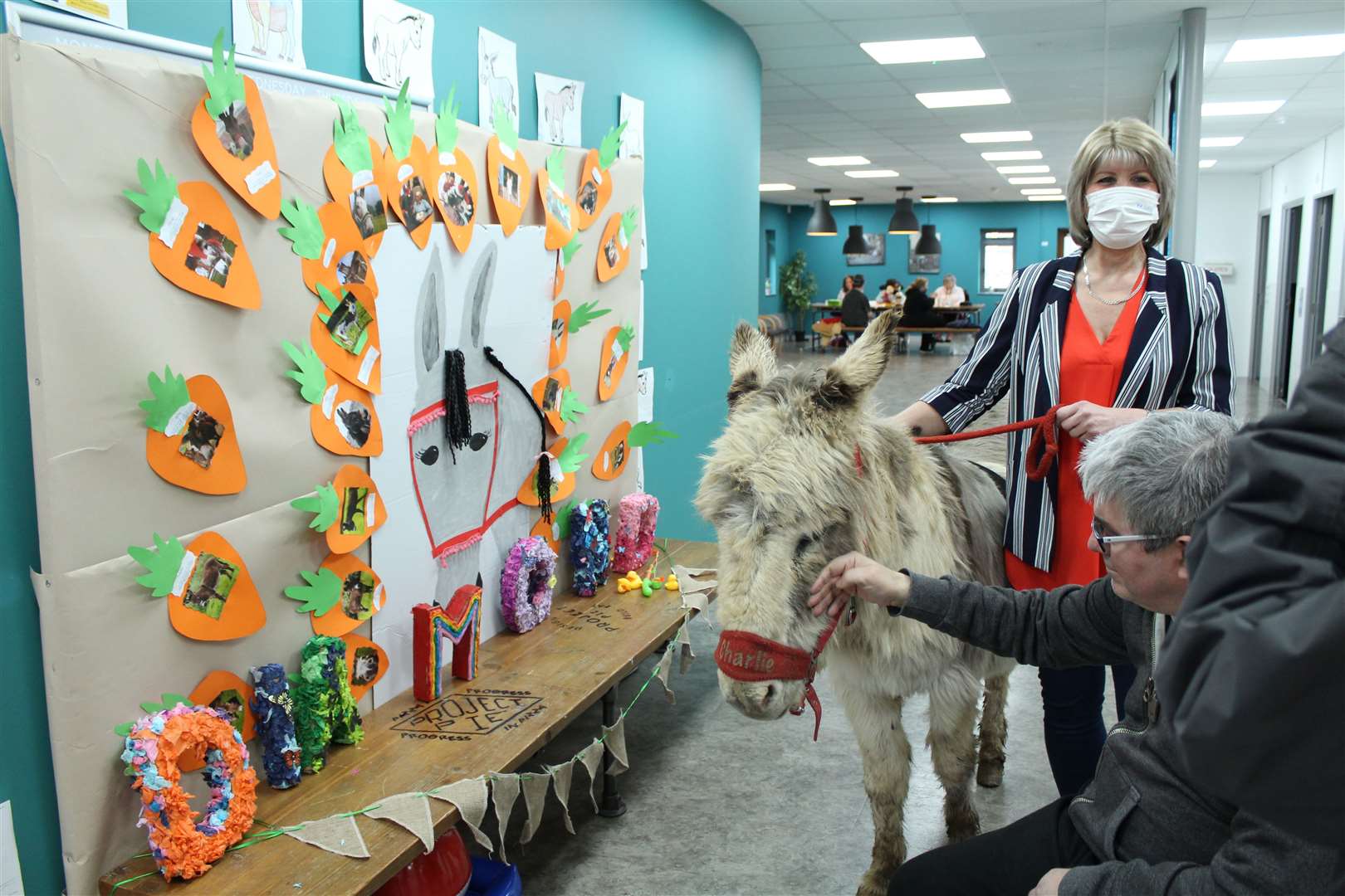 Charlie the donkey with clients at Diamond Quality Care. Picture by: Diamond Quality Care