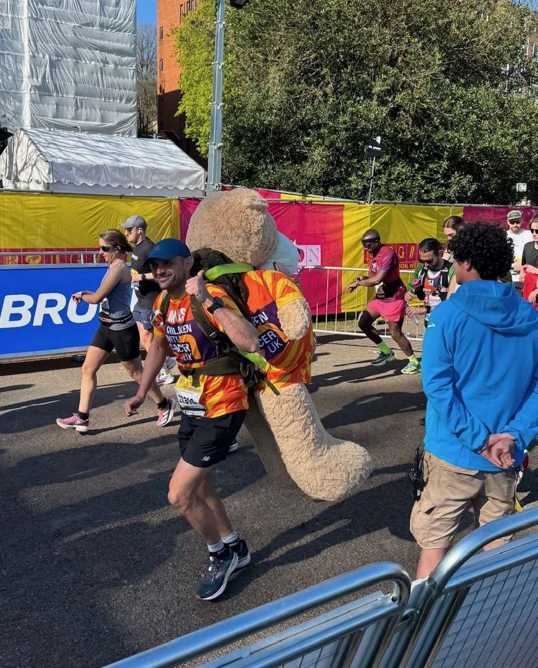 James Page with Brave the bear at the Brighton Marathon (Handout/PA)
