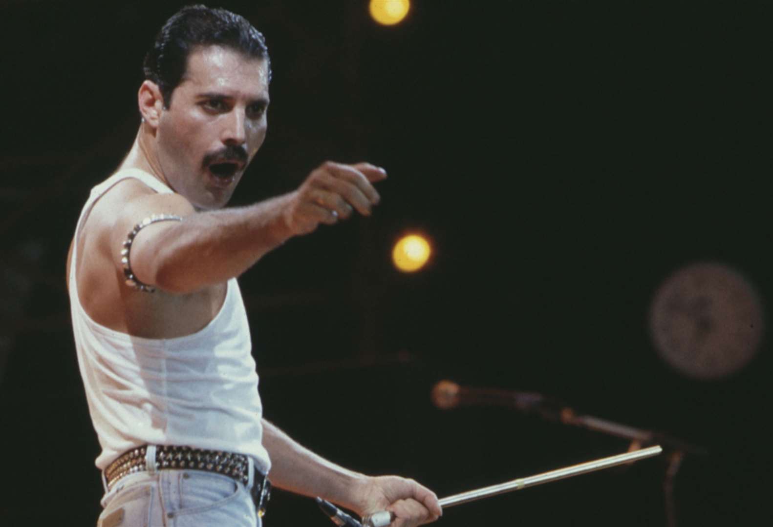 The UK’s greatest gay icon… Freddie Mercury on stage during the Live Aid concert in 1985
