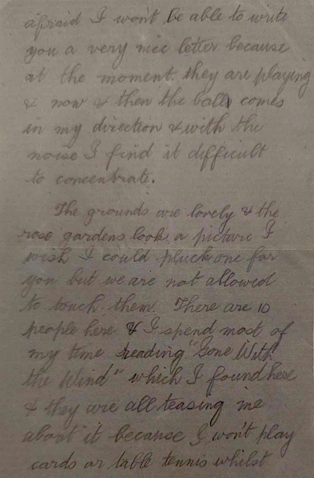 ‘The grounds are lovely and the rose gardens look a picture. I wish I could pluck one for you but we are not allowed to touch them.’ Letter from Lucy to Jimmie, dated July 16, 1944. Credit: Jennifer Eades