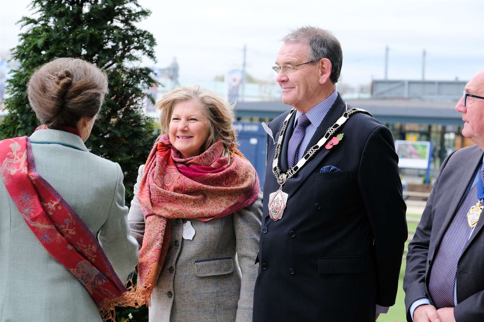 Princess Anne is greeted at Newbury