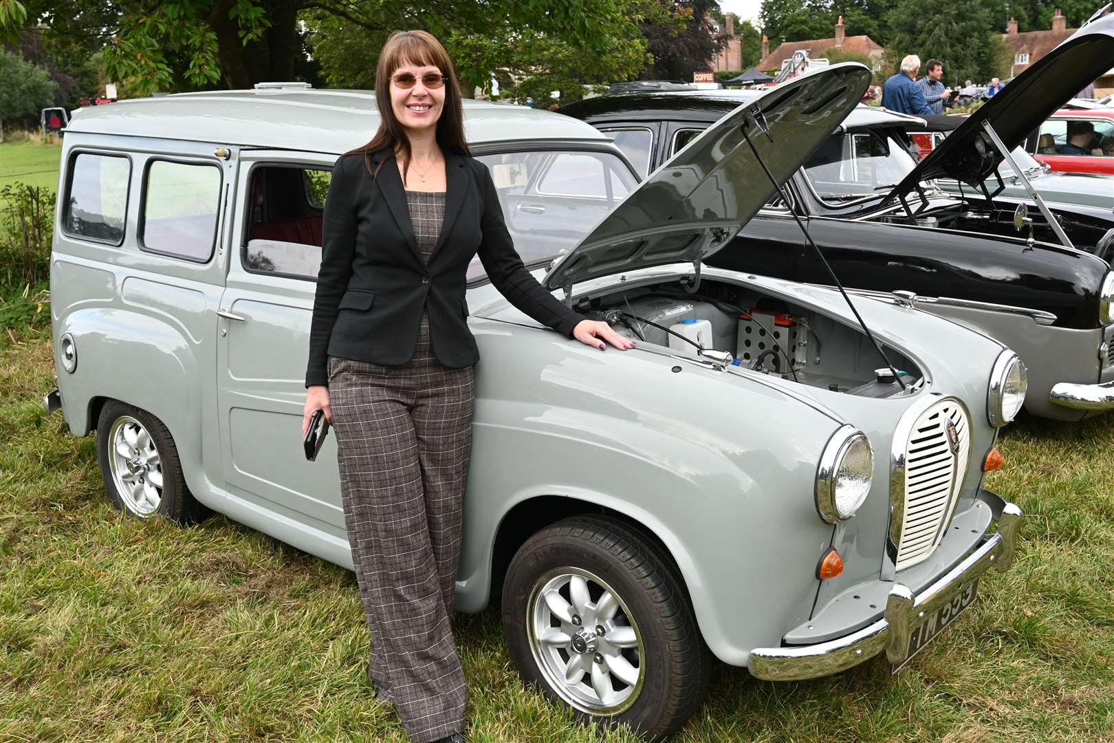 Cheryl Foulsham with her 1957 Austin A35 Countryman.
