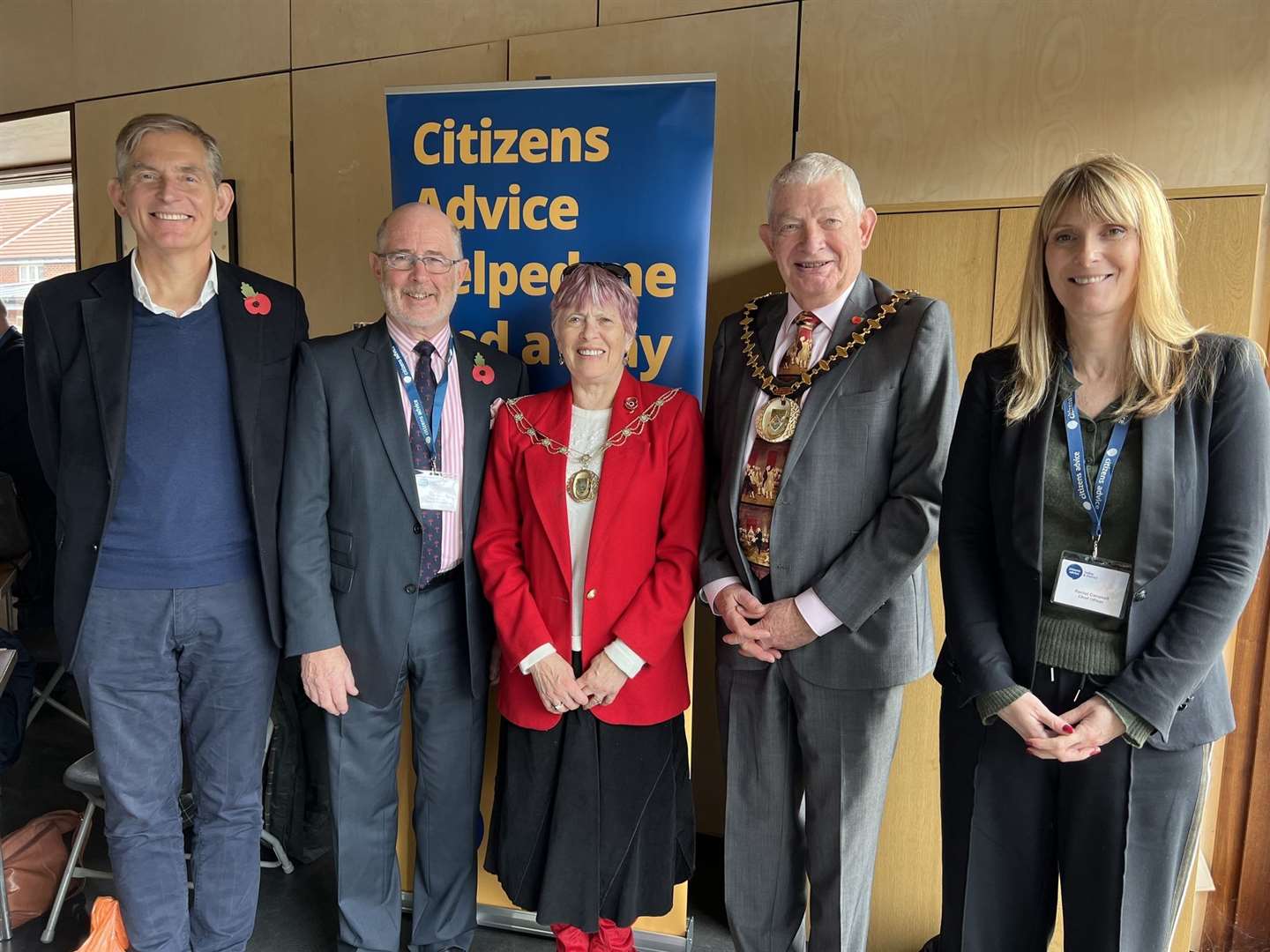 Greenham Trust chief executive Chris Boulton, Citizens Advice Tadley chair of trustees Tony Downes, Basingstoke and Deane mayoress Sandra Miller, Basingstoke and Deane mayor Paul Miller, and Citizens Advice Tadley chief officer Rachel Campbell