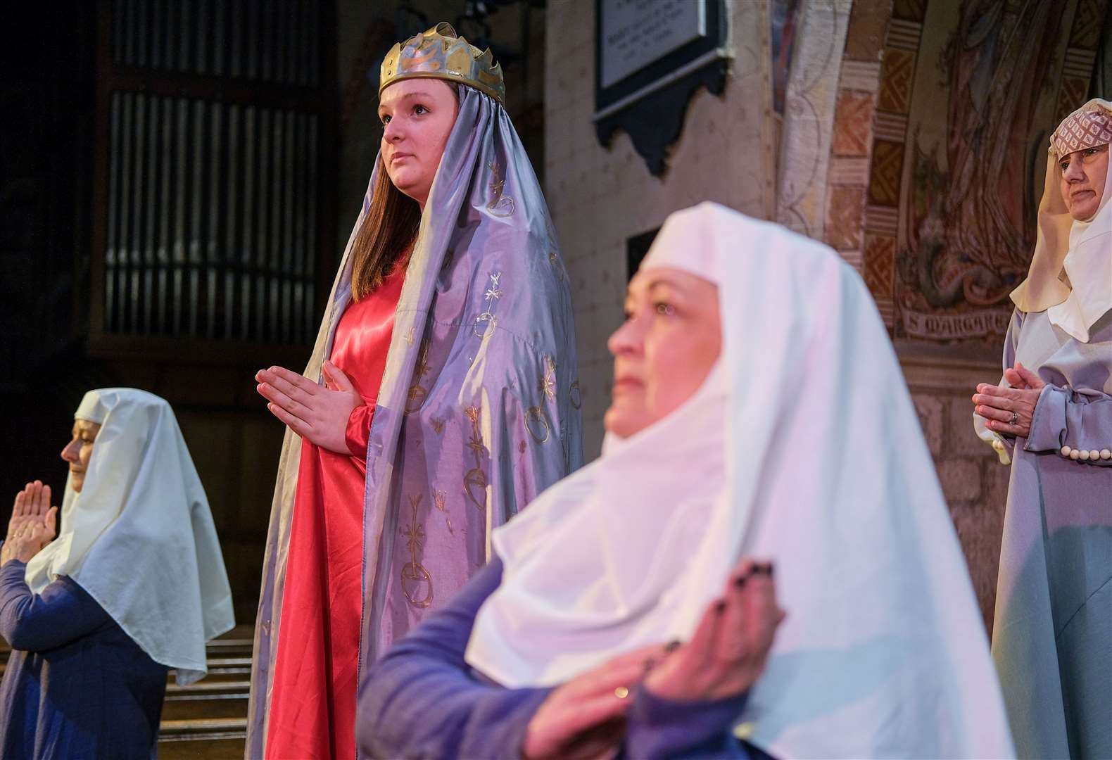Aldermaston York Nativity Mary - Gabriella Dance with maids Alison Faulkner and Melony Bush
