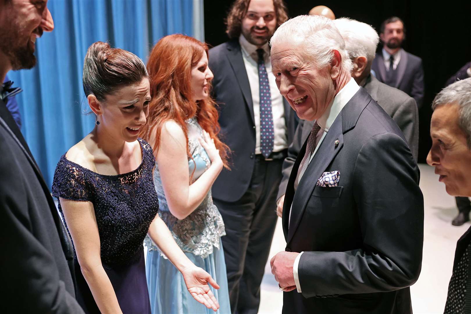 The King meets members of the ensemble of the Accademia Nazionale d’Arte Drammatica (Chris Jackson/PA)