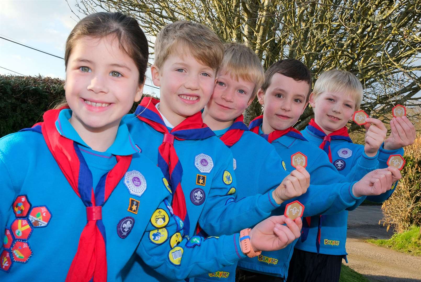 The Beavers with their Chief Scout Bronze Awards, (from left) Aria Bennett age 7, James Maestri age 7, Harry Tooze age 7, Oliver Jones age 8 and Josh Larcombe age 8