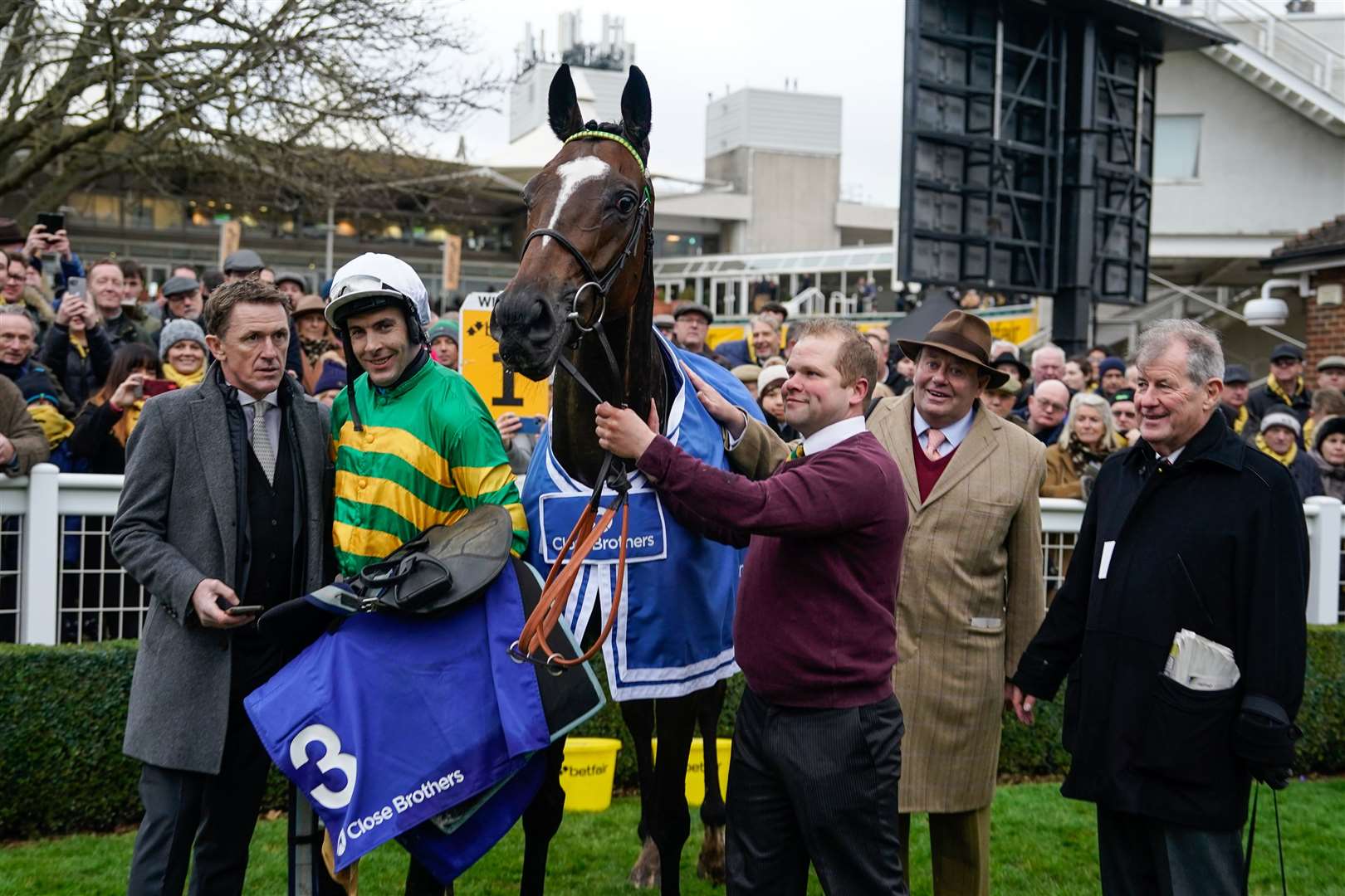 Jonbon at Sandown with Henderson (second from right). Pic: Megan Rose Photography/The Jockey Club