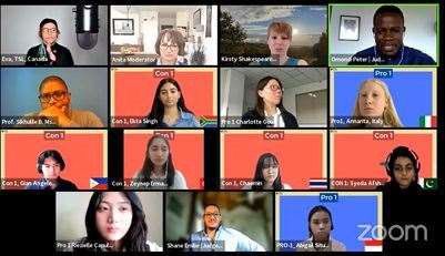 International teams engaged in an online debate this year. Credit: TSL