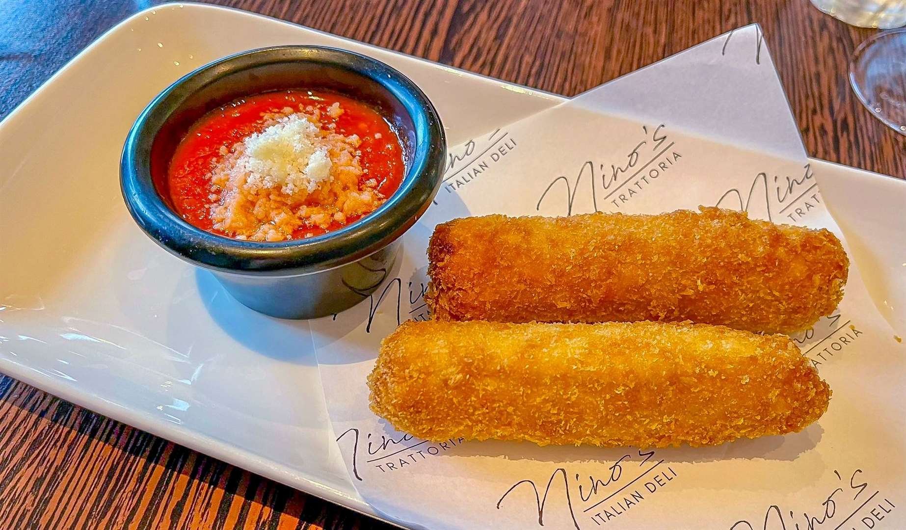Mozzarella in Carrozza (£8.80), bread-crumbed buffalo mozzarella lightly fried and served with a tomato sauce