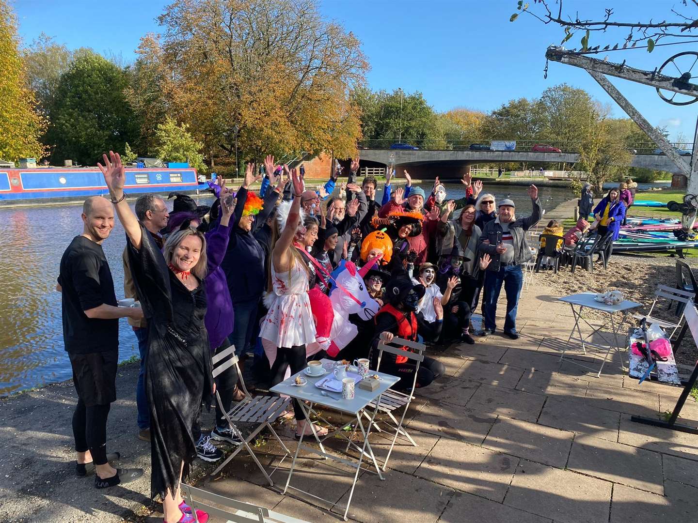 The Hallowe'en event ended in The Wharf, where paddleboards were met by Newbury mayor Billy Drummond, members of Eight Bells and others