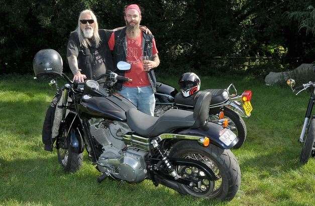 Derek and Max Landovski with the Harley Davidson renovated by Derek at Aldworth classic car meet Pic: Geoff Fletcher