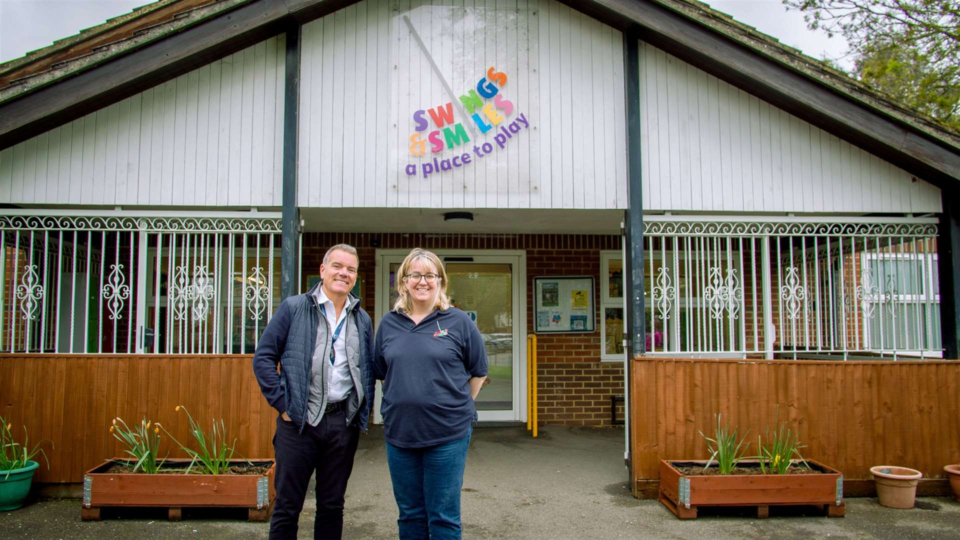 Racecourse CEO Shaun Hinds with Swings & Smiles CEO Rhonda Nicklin at the charity's centre in Thatcham