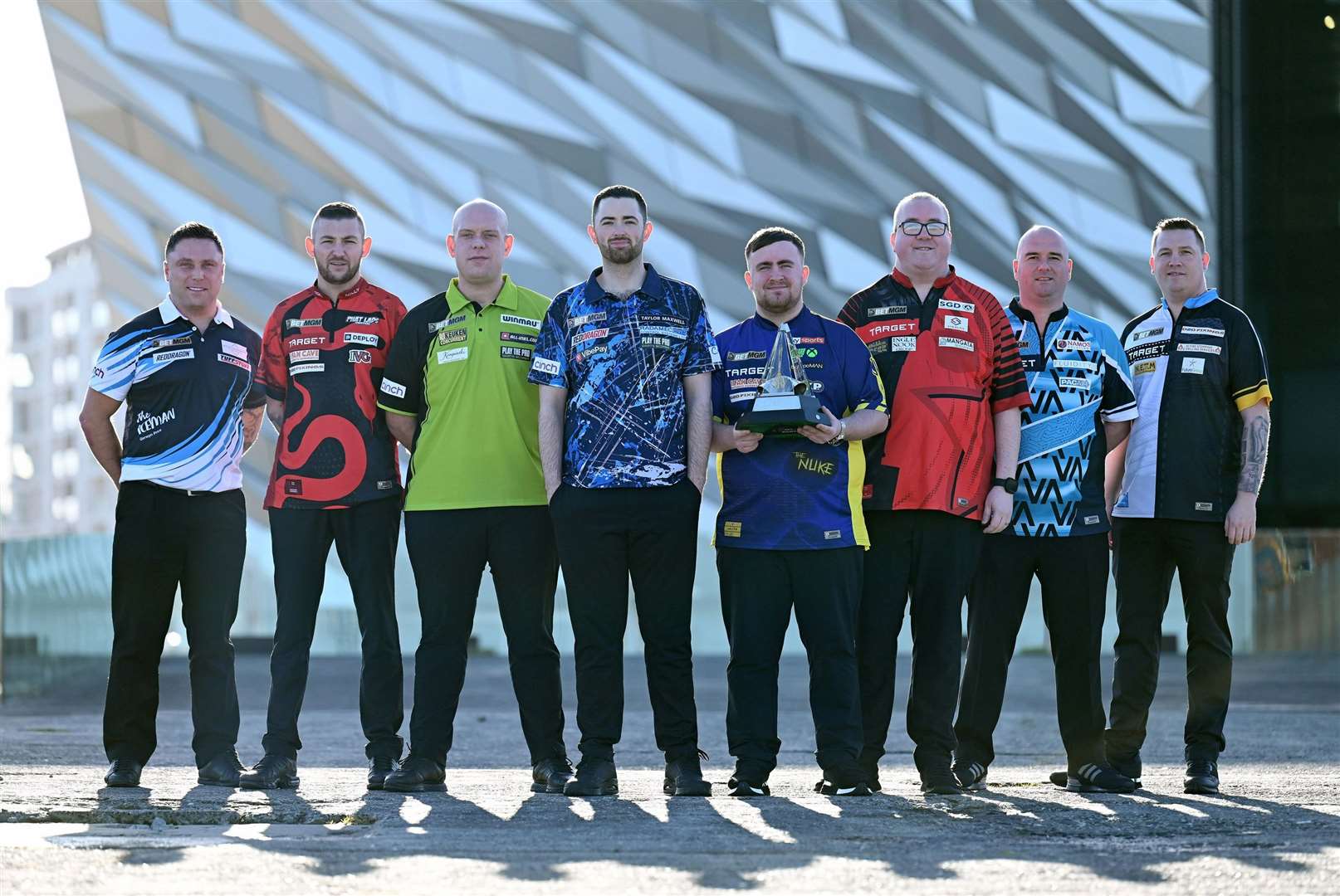 BetMGM Premier League Darts players outside the Titanic, Belfast, Northern Ireland - Photo: Michael Cooper