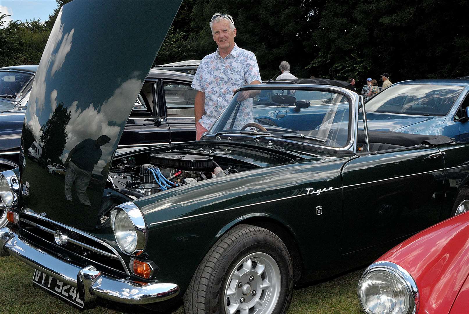 John Morris from Woolton Hill was enjoying the first run in his Sunbeam Tiger. Informal meet of classic cars and motorbikes at The Bell at Aldworth, July 28 2024 Pic: Geoff Fletcher