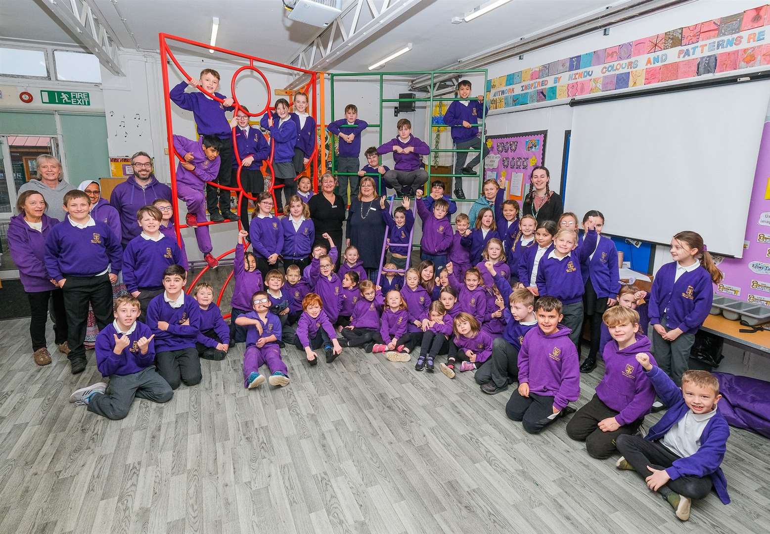 Brimpton pupils pose with their new climbing frame