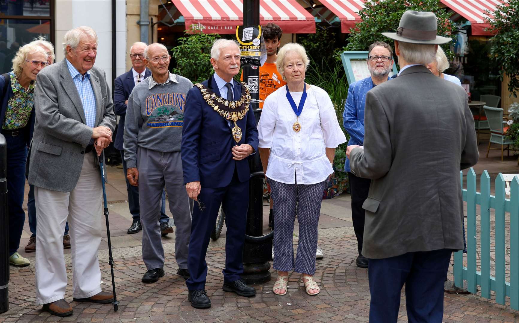 Anthony Pick addressing the crowd at Newbury’s19th blue plaque unveiling for The Plaza