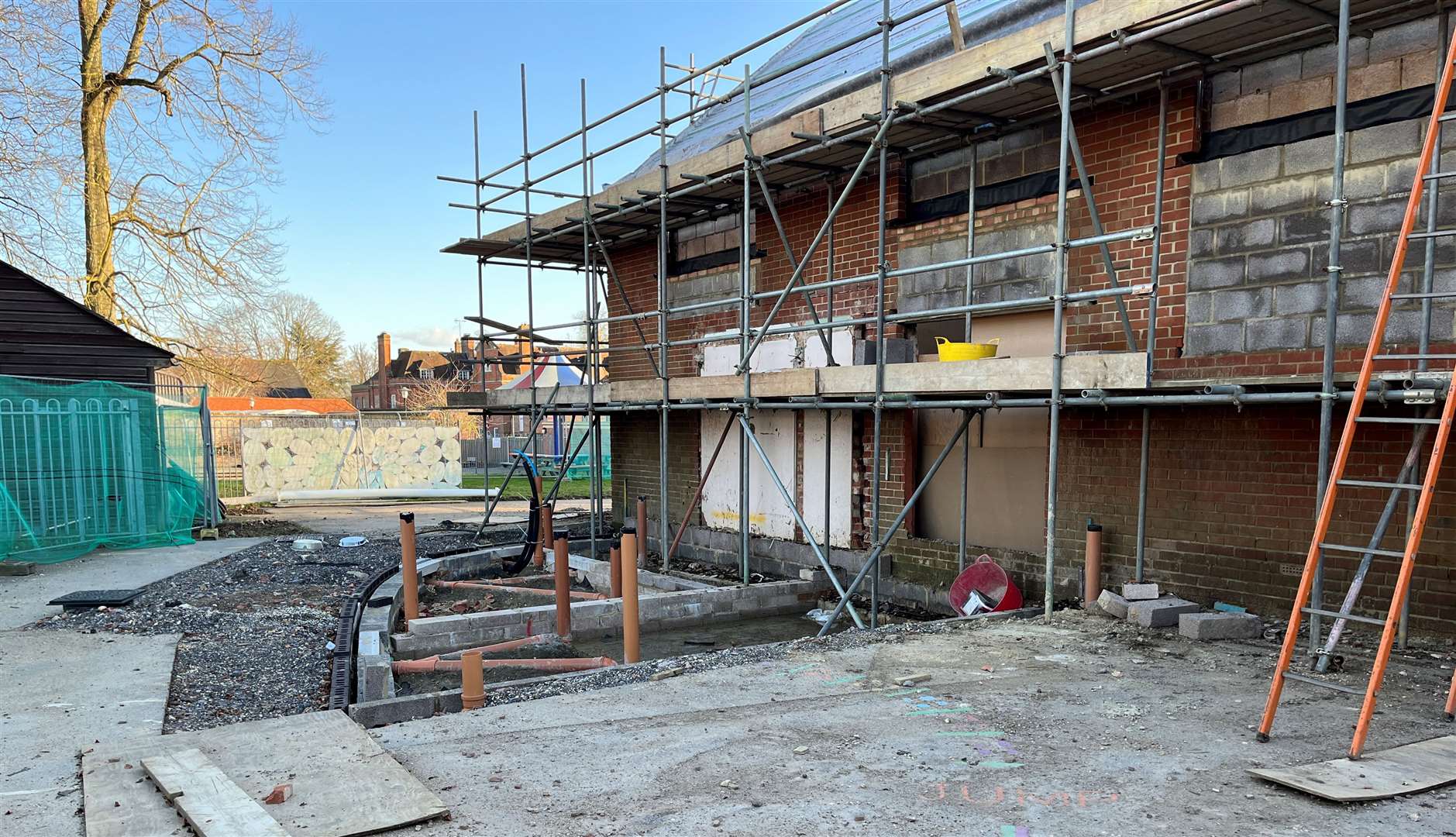 The foundations for the new foyer area