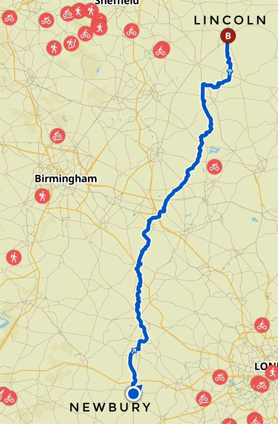 Greg Watson's incredible route from Newbury to Lincoln