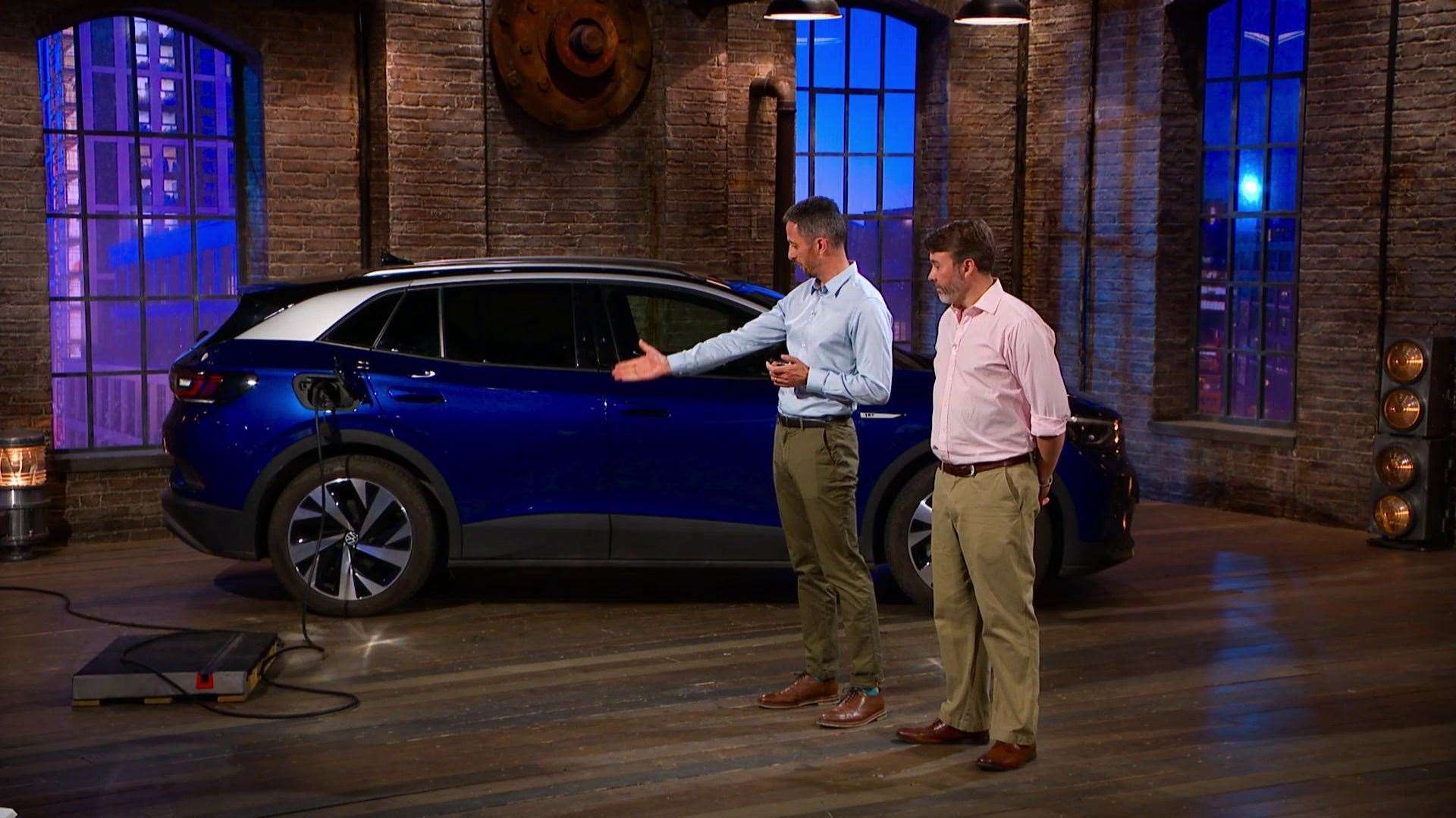 Kerbo Charge founders Ben and Michael pitch to the Dragons. Photo by BBC.