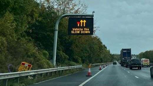 Lane shut due to vehicle fire