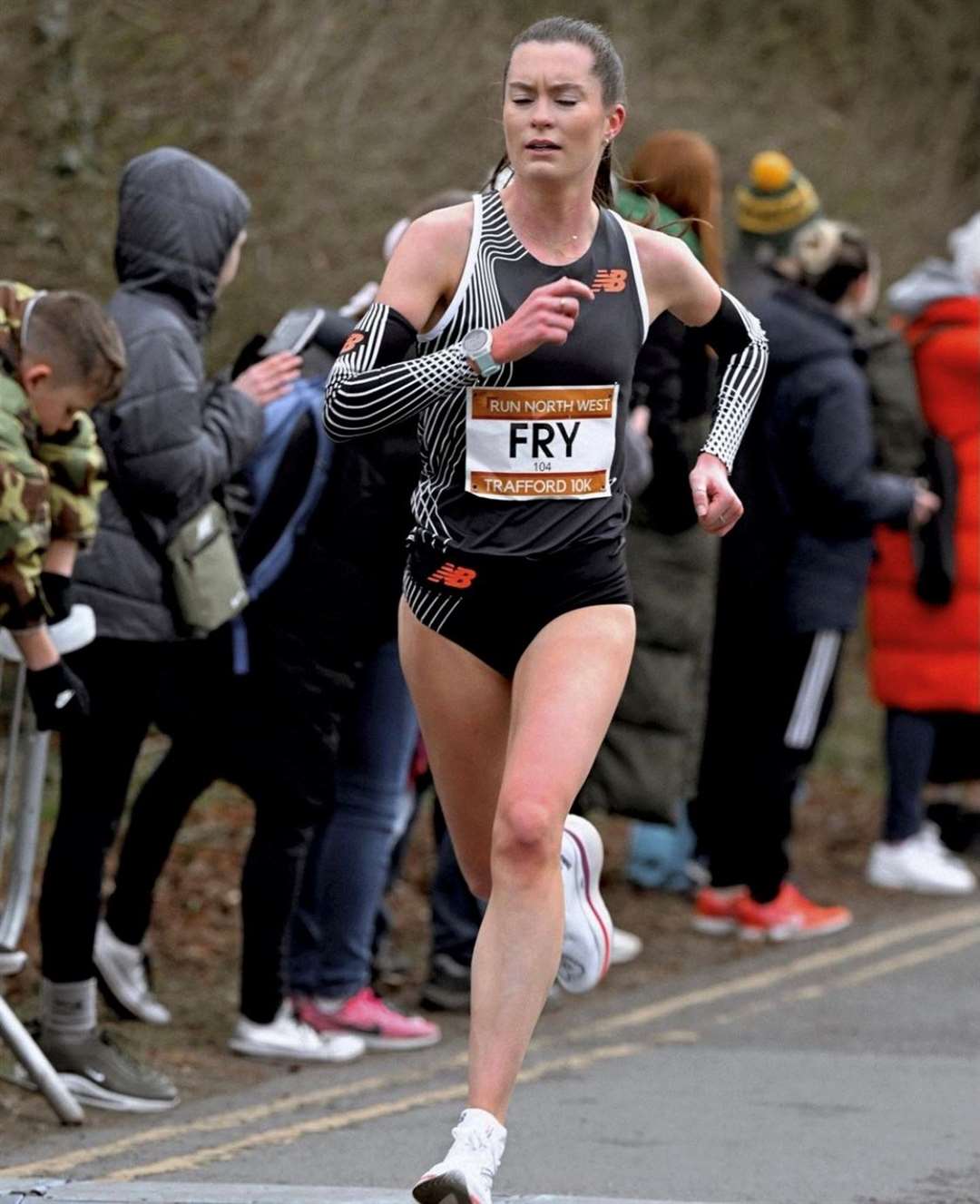 Fry in action at the Trafford 10k, where she sustained the injury