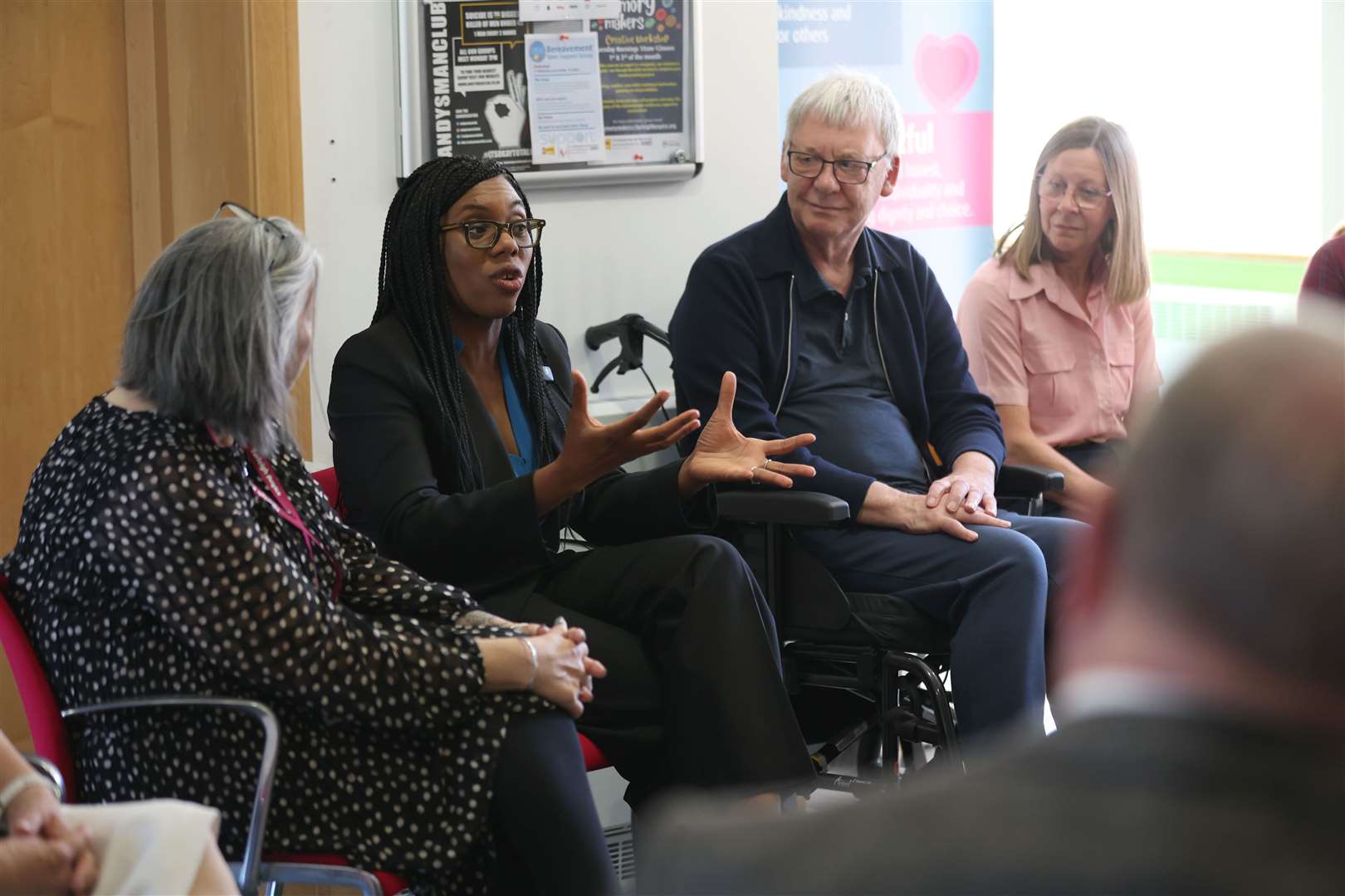 Kemi Badenoch spoke to staff and patients on her visit to the hospice (Chris Radburn/PA)