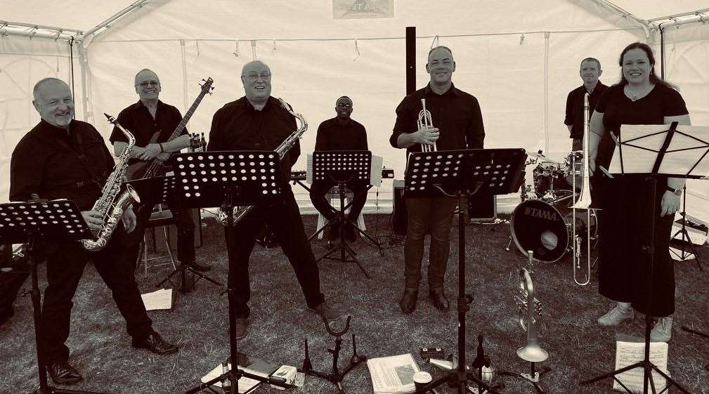 The eight-piece jazz band.