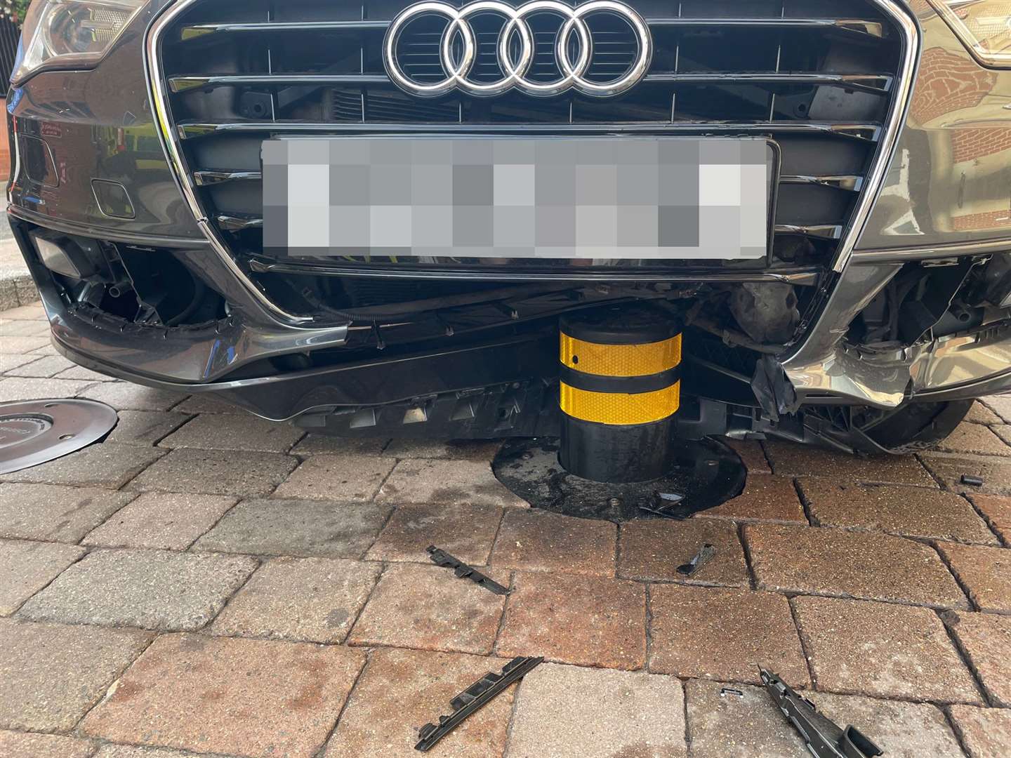Audi A3 damaged by bollard in Bartholomew Street, Newbury