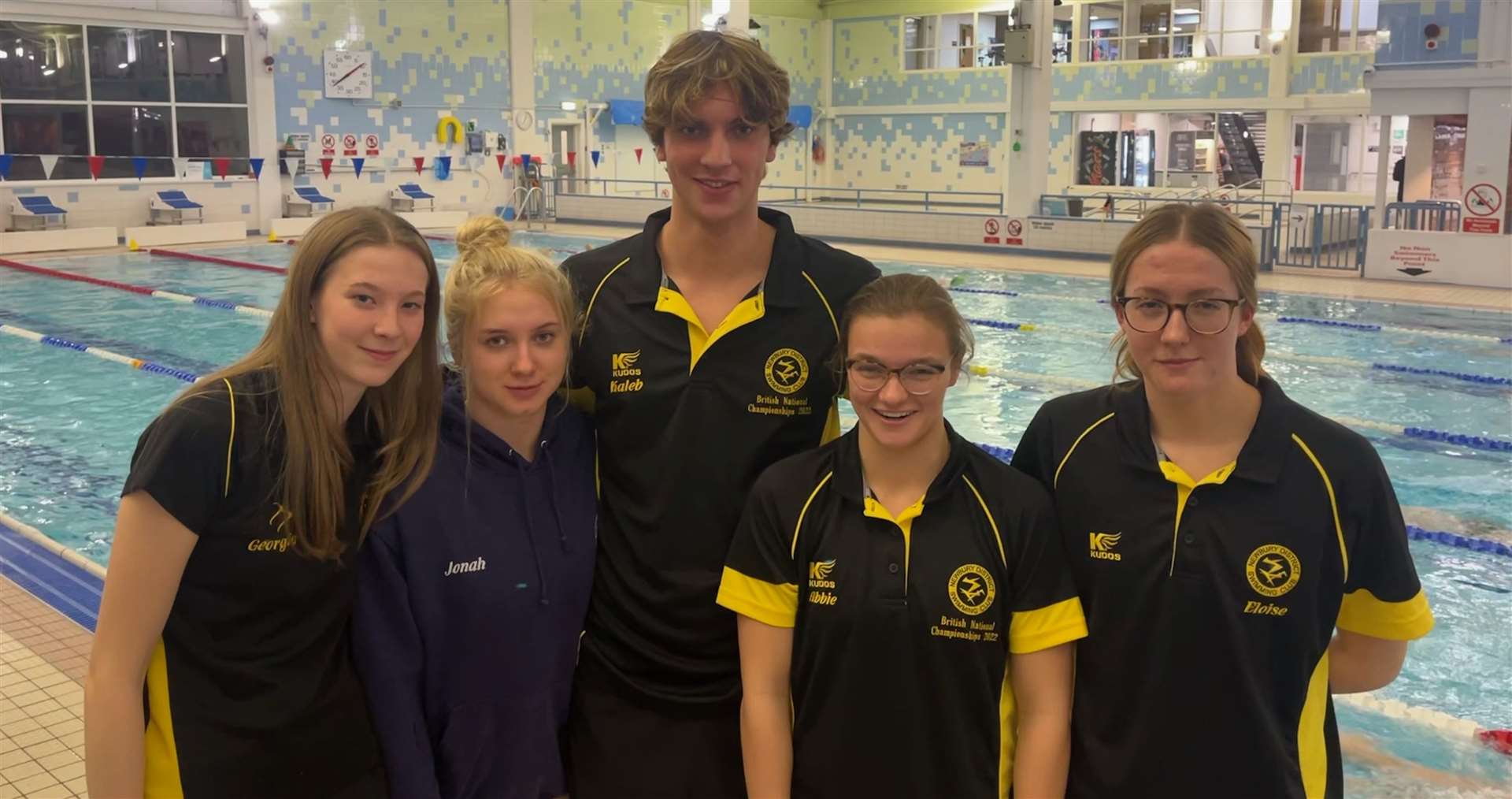 Newbury's regional swimmers Georgia Humphreys, Livi Bevan, Kaleb Fox-Jones, Abbie Holland and Eloise Wade