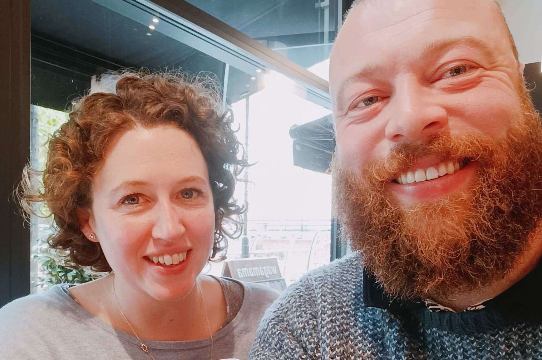Katy and her husband celebrating the end of her radiotherapy