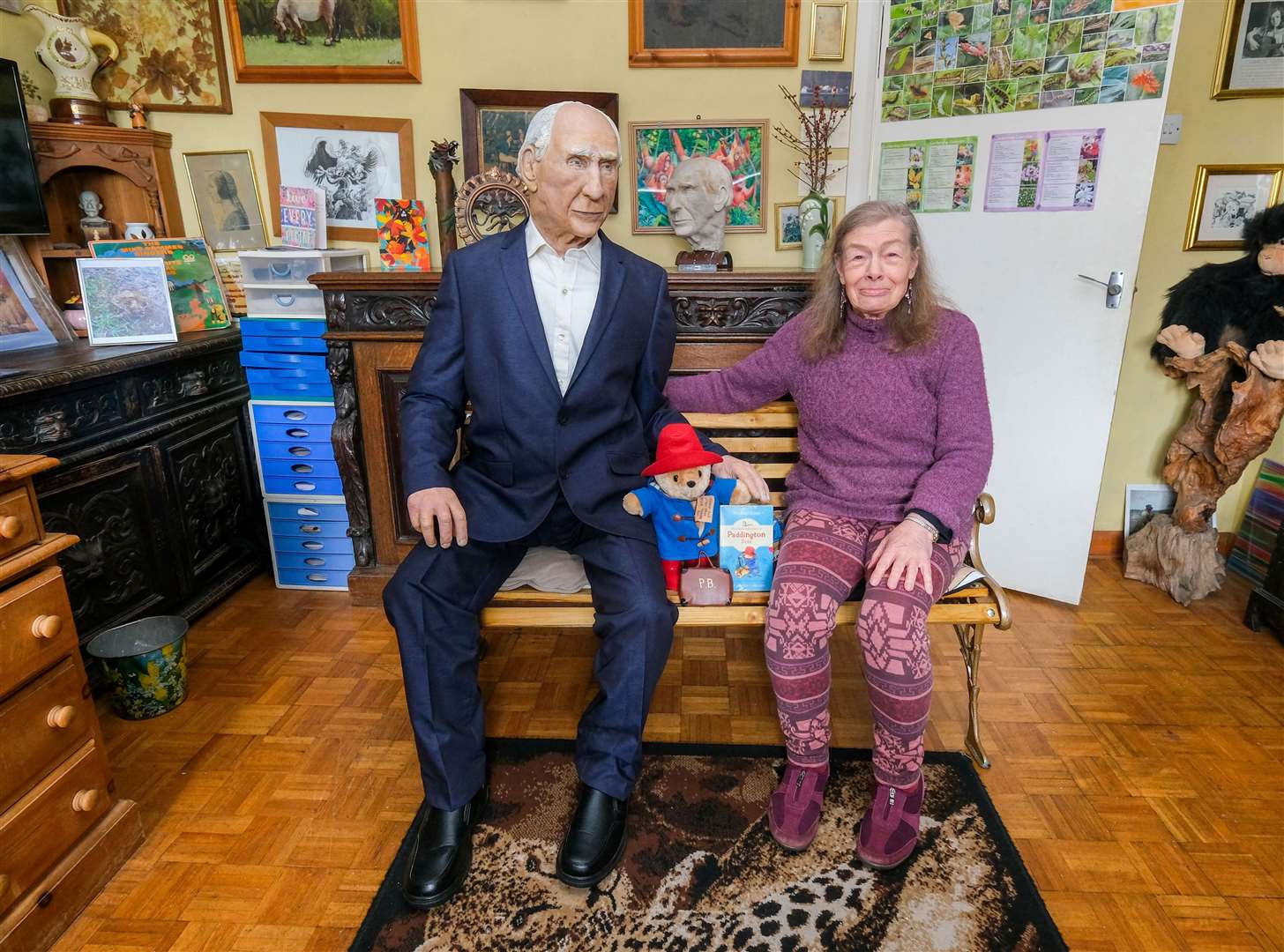 Sculpture of late Paddington author Michael Bond with Newbury artist Kate Oppel
