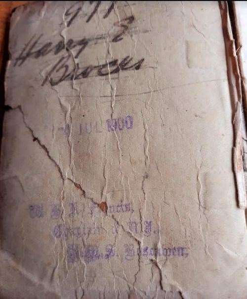 Cover page annotated ‘977 Harry G Brooks’ and stamped July 1900. Further annotations read: ‘… Francis, Chaplain & NJ. HMS Boscawen’