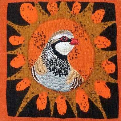 Red Legged Partridge by textile artist Yvette Phillips from Blewbury